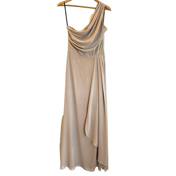 tfnc London NWT Geena Maxi Off Shoulder Long Special Occasions Dress Taupe Sz 12 - Picture 1 of 9